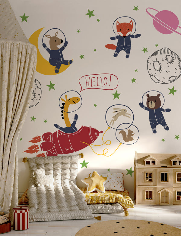 Space Animals Removable Wall Decal, Kid's Room Wall Decals, Kid's Room Wall Stickers, Baby Nursery Wall Decal, Nursery Design | pinknbluebaby.com