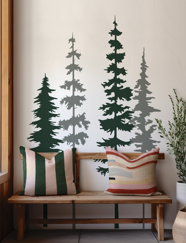 4 Pine Trees Wall Decal, Tree Wall Decal Sticker, Baby Nursery Wall Decal, Nursery Design | pinknbluebaby.com