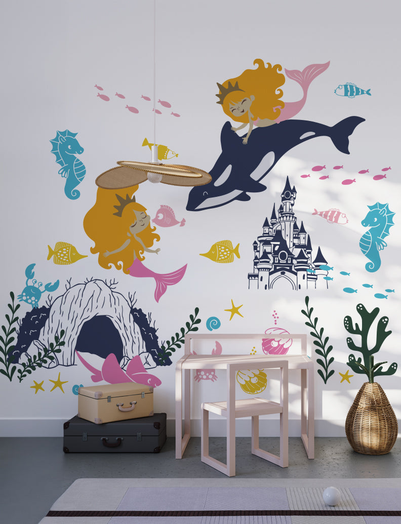 Under The Sea Mermaids Wall Decal, Wall Sticker, Girl Nursery Wall Decal, Girl Bedroom Wall Sticker |pinknbluebaby.com