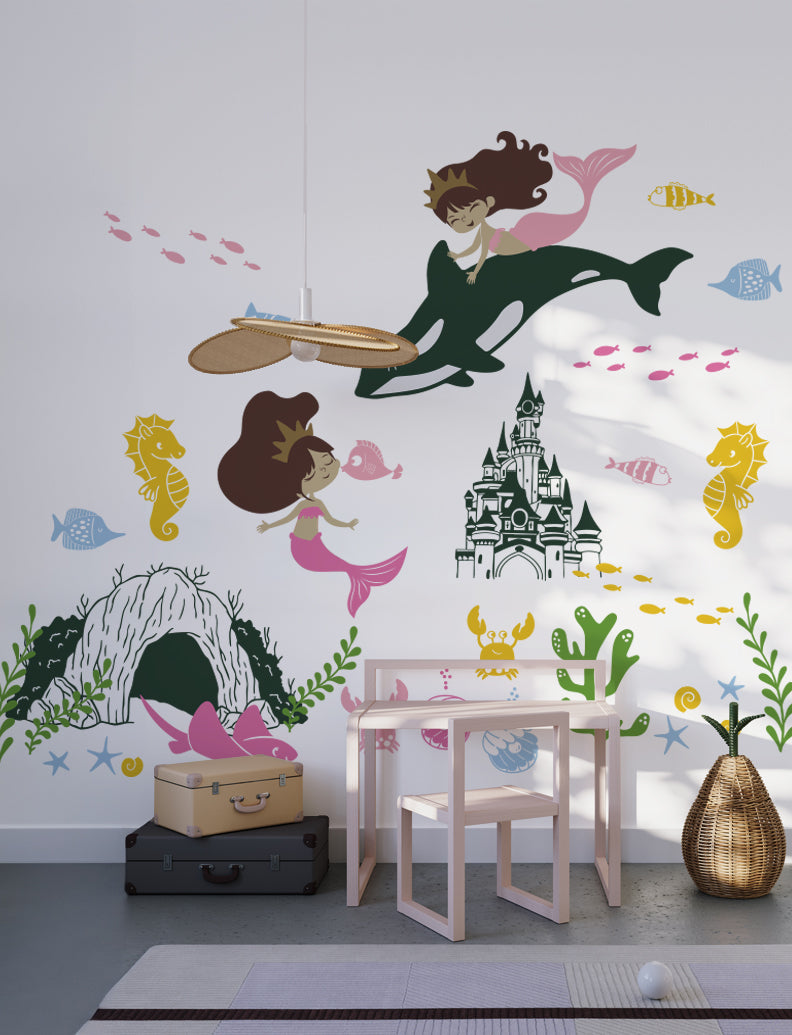 Under The Sea Mermaids Wall Decal, Wall Sticker, Girl Nursery Wall Decal, Girl Bedroom Wall Sticker |pinknbluebaby.com