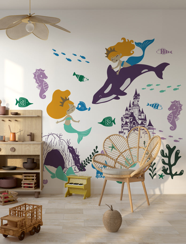 Under The Sea Mermaids Wall Decal, Wall Sticker, Girl Nursery Wall Decal, Girl Bedroom Wall Sticker |pinknbluebaby.com