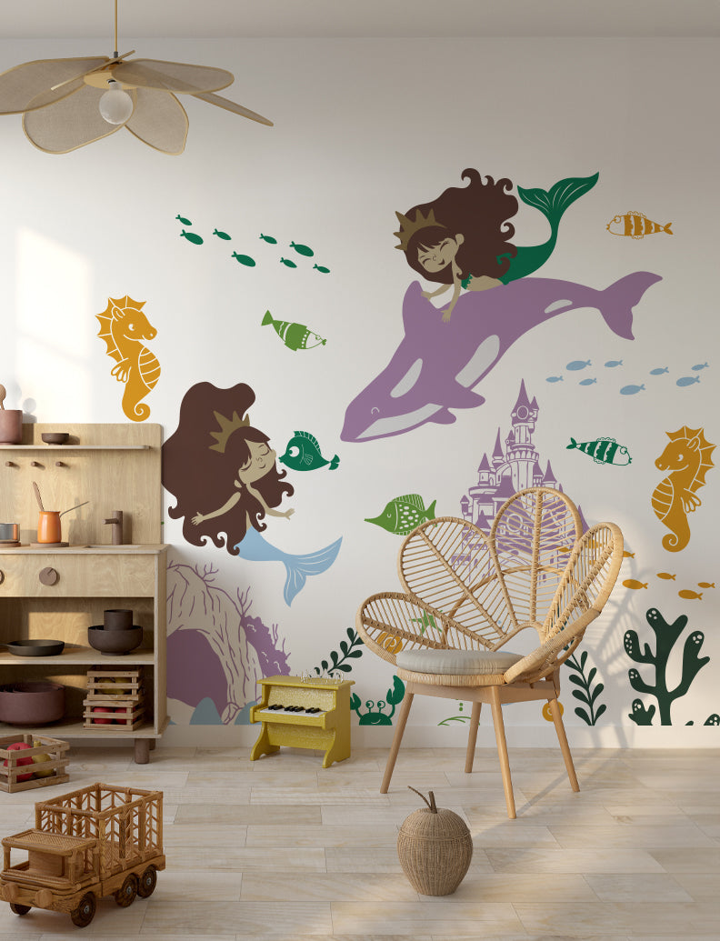 Under The Sea Mermaids Wall Decal, Wall Sticker, Girl Nursery Wall Decal, Girl Bedroom Wall Sticker |pinknbluebaby.com