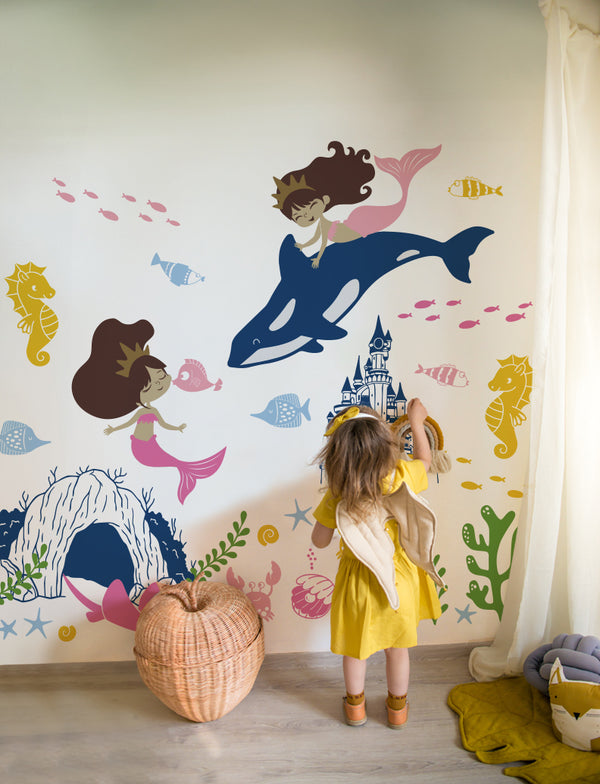 Under The Sea Mermaids Wall Decal, Wall Sticker, Girl Nursery Wall Decal, Girl Bedroom Wall Sticker |pinknbluebaby.com