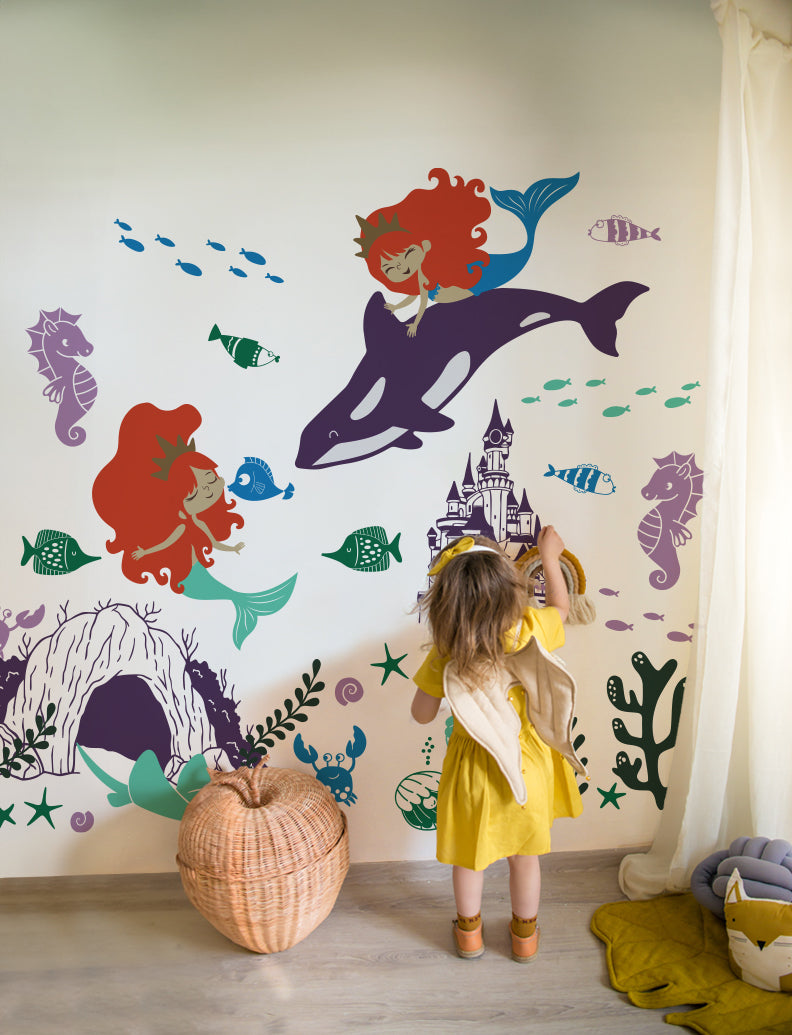 Under The Sea Mermaids Wall Decal, Wall Sticker, Girl Nursery Wall Decal, Girl Bedroom Wall Sticker |pinknbluebaby.com