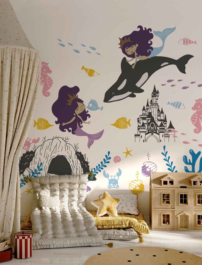 Under The Sea Mermaids Wall Decal, Wall Sticker, Girl Nursery Wall Decal, Girl Bedroom Wall Sticker |pinknbluebaby.com