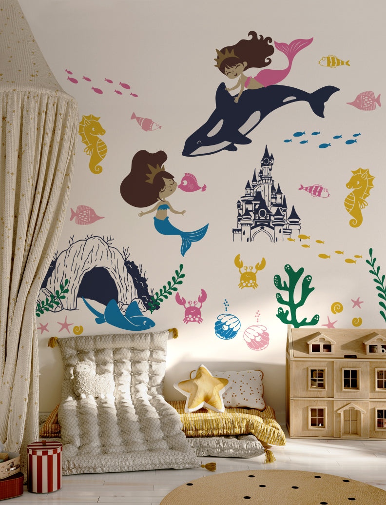 Under The Sea Mermaids Wall Decal, Wall Sticker, Girl Nursery Wall Decal, Girl Bedroom Wall Sticker |pinknbluebaby.com