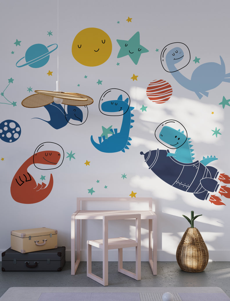 Space Dinos Removable Wall Decal, Baby Nursery Wall Decal, Kid's Wall Decals, Stickers, Nursery Design, Wall Decor Sticker | pinknbluebaby.com