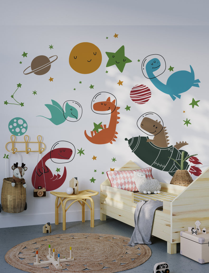 Space Dinos Removable Wall Decal, Baby Nursery Wall Decal, Kid's Wall Decals, Stickers, Nursery Design, Wall Decor Sticker | pinknbluebaby.com