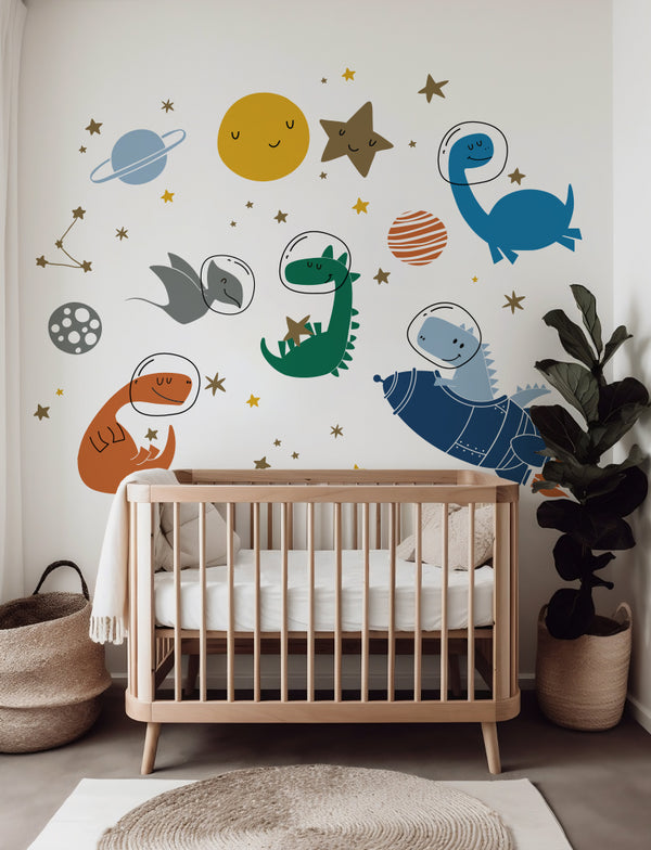 Space Dinos Removable Wall Decal, Baby Nursery Wall Decal, Kid's Wall Decals, Stickers, Nursery Design, Wall Decor Sticker | pinknbluebaby.com