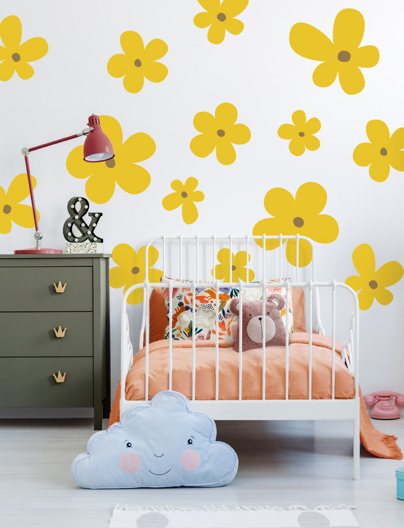 Daisy Flowers Wall Decal, Flower Wall Stickers, Baby Nursery Wall Decal, Nursery Design, Kid's wall Decals | pinknbluebaby.com