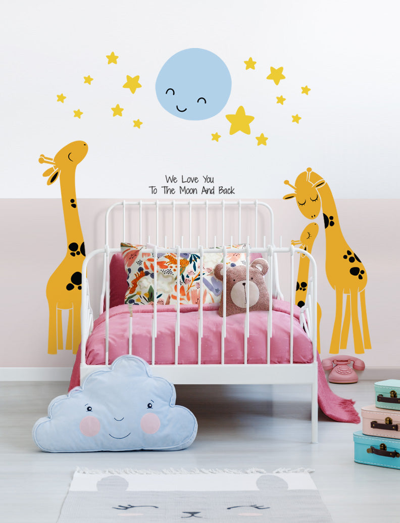 Giraffes, Moon, Start, We Love You To The Moon And Back Wall Decals