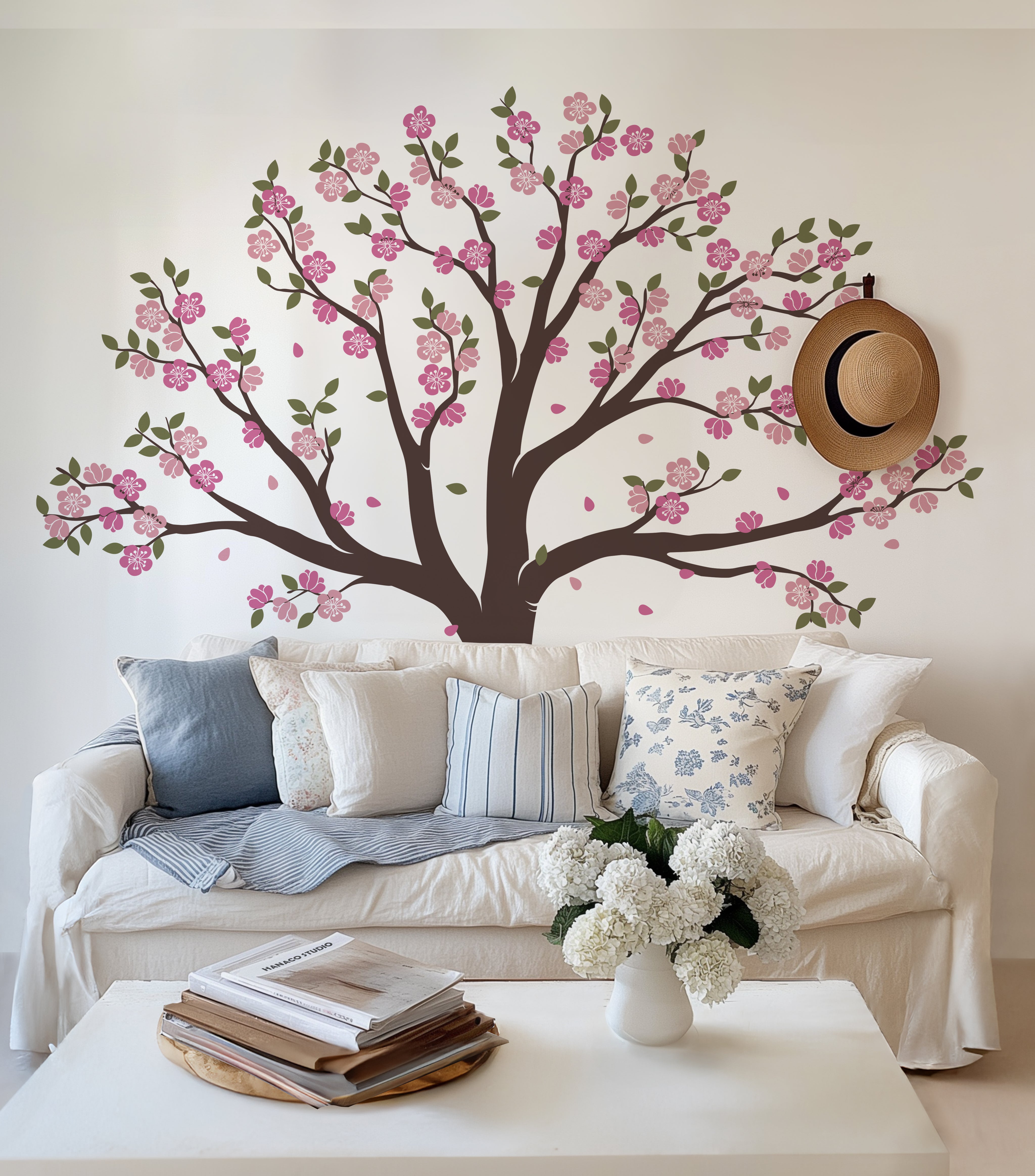 Cherry Blossom Tree Wall Decal, Wall Sticker, Nursery And Kids Room Wall Decal, Bedroom, Living Room, office Wall Decor | pinknbluebaby.com