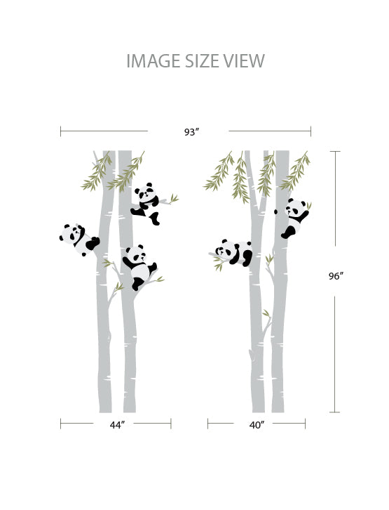 Pandas And Trees With Leaves Wall Decal(PANDAS Are Always White And Black)