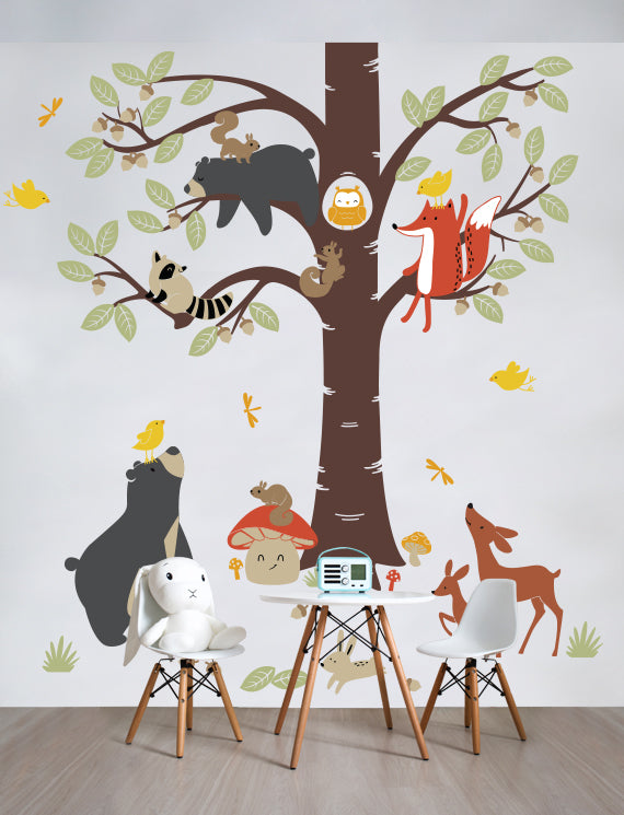 Forest Animals and Tree No.2 Wall Decals, Wall Stickers, Nursery Wall Decor, Kids Room Wall Decor, Playroom Wall Sticker | pinknbluebaby.com