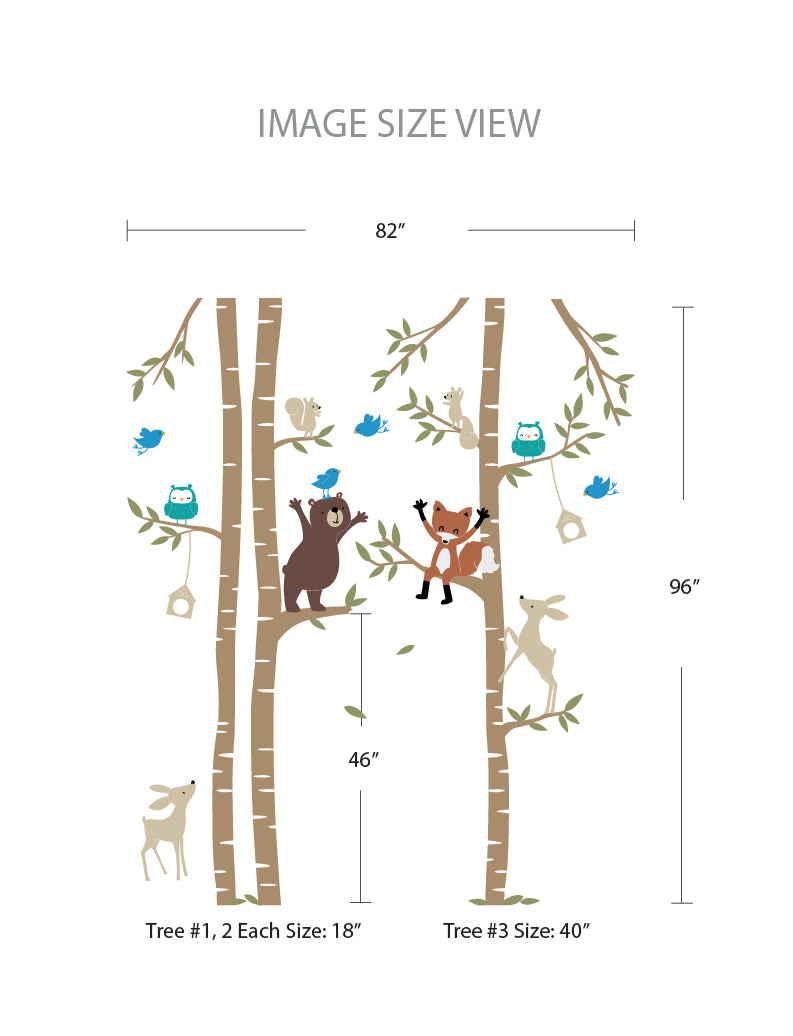 Forest Animals with Birch Trees No.3 Wall Decal