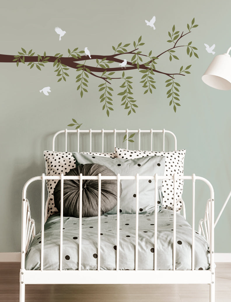 Branch, Leaves, Flowers And Birds Wall Decal