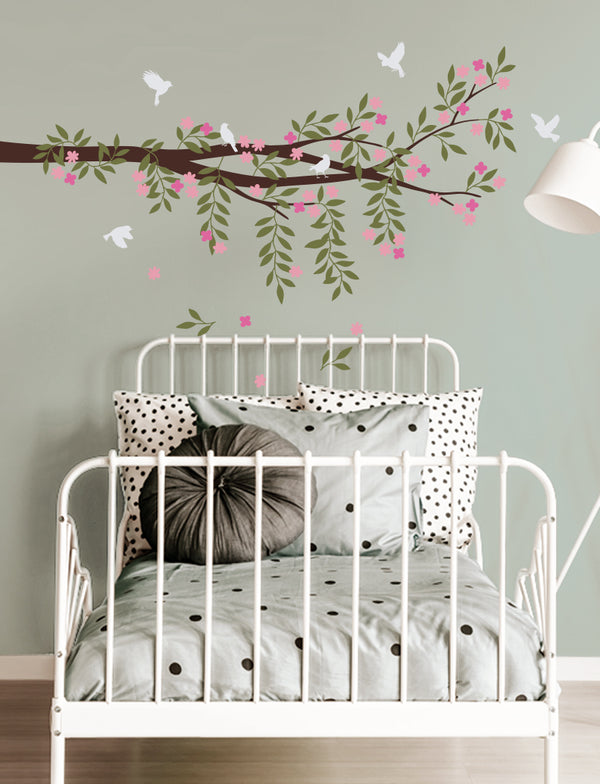 Branch, Leaves, Flowers And Birds Wall Decal