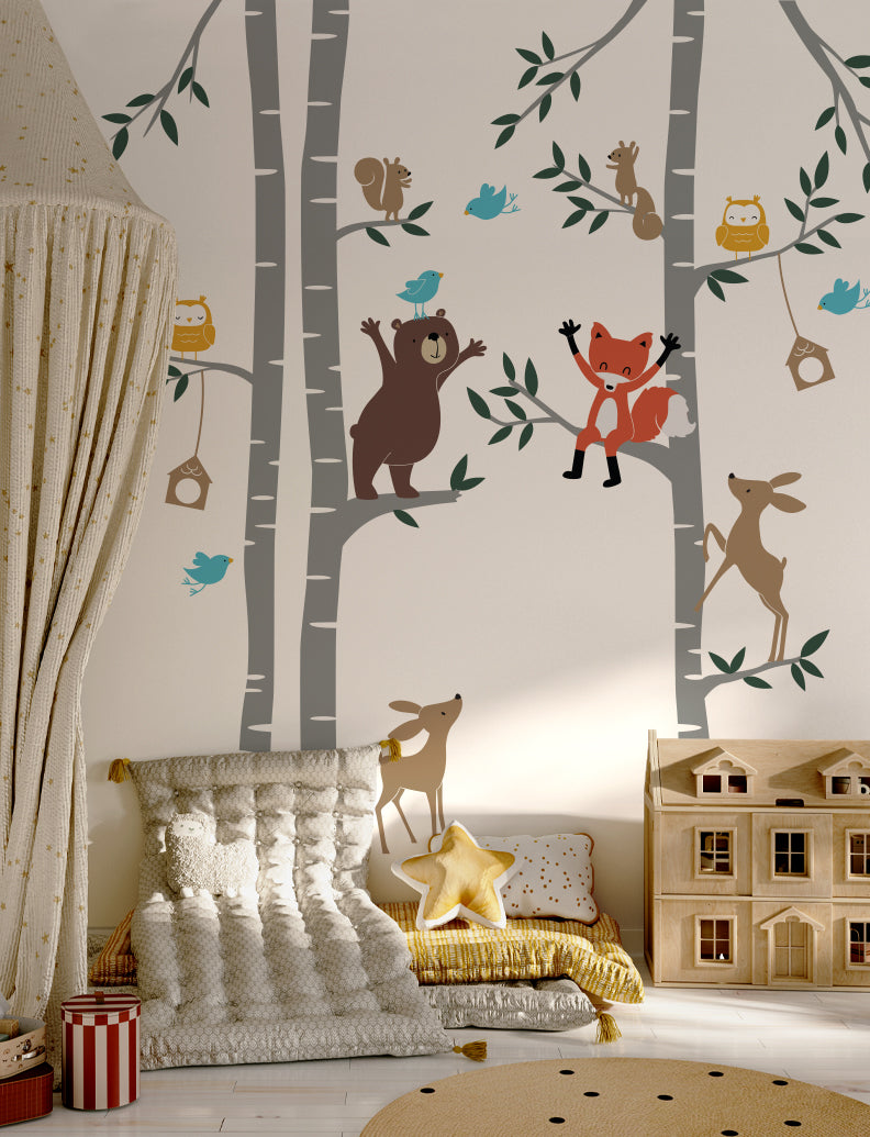 Forest Animals with Birch Trees No.3 Wall Decal