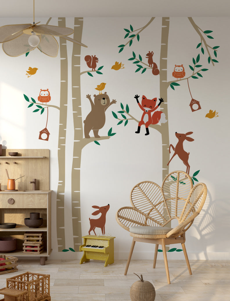 Forest Animals with Birch Trees No.3 Wall Decal