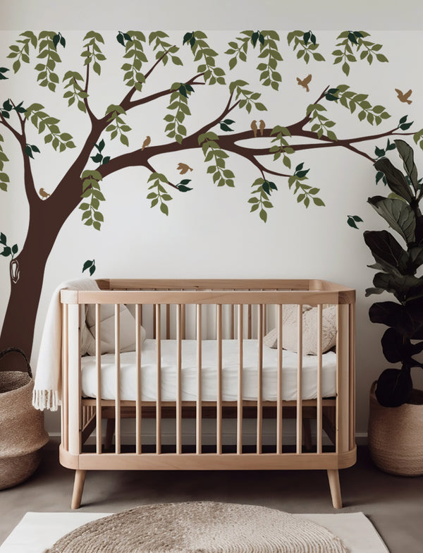 Willow Tree, Leaves, and Birds Wall Decals, Tree Stickers, Baby Nursery Wall Decal, Bedroom Wall Decals | pinknbluebaby.com