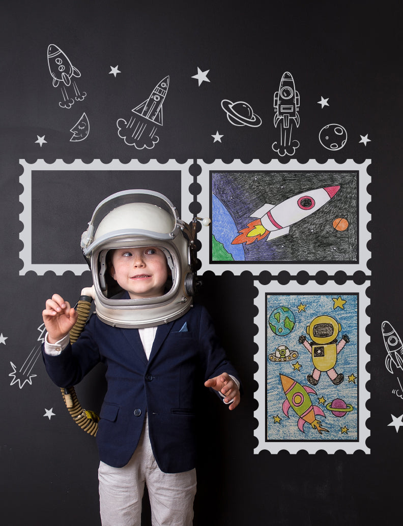 Space Rocket Ships With Frames Wall Decals, Boy Room Wall Stickers, Kid's Room Wall Decal | pinknbluebaby.com