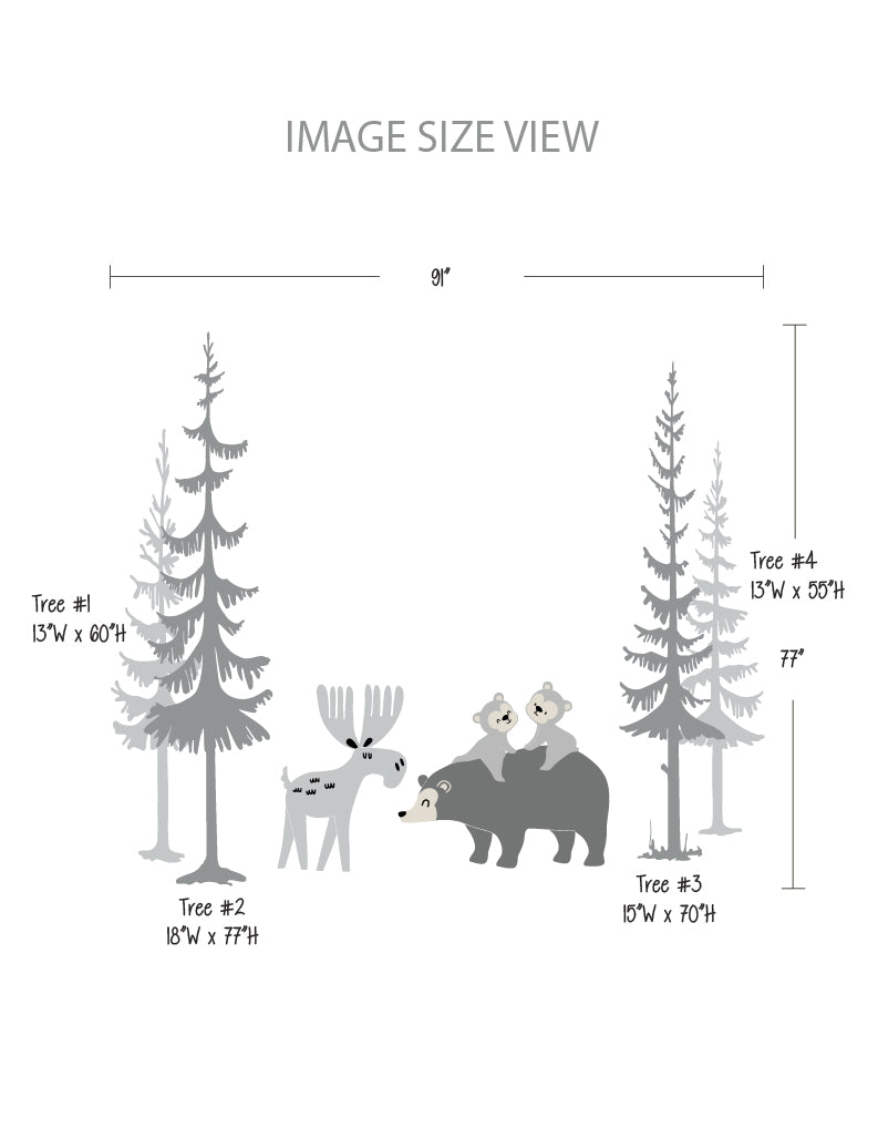 Bears, Moose and Pine Trees Wall Decals, Wall Stickers, Baby Nursery Wall Decal, Nursery Wall Decor, Kids Room Wall Decals, Playroom Sticker | pinknbluebaby.com