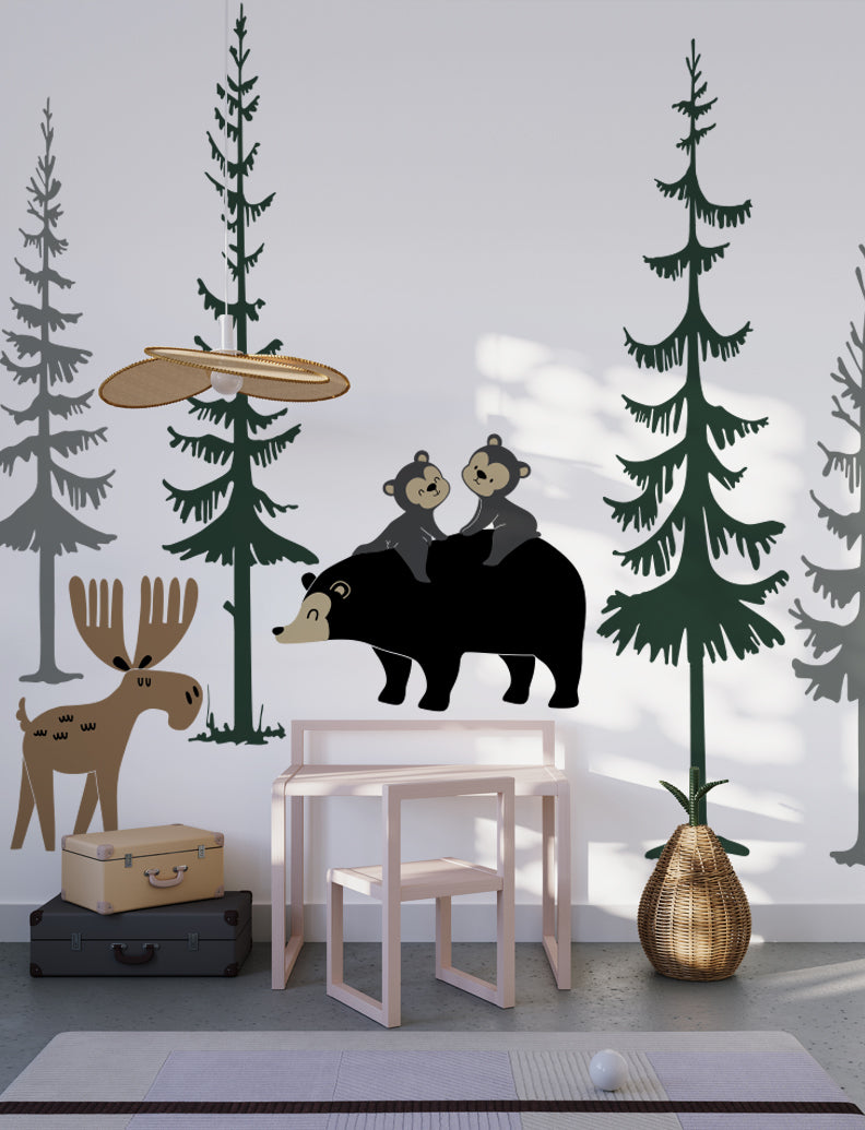 Bears, Moose and Pine Trees Wall Decals, Wall Stickers, Baby Nursery Wall Decal, Nursery Wall Decor, Kids Room Wall Decals, Playroom Sticker | pinknbluebaby.com