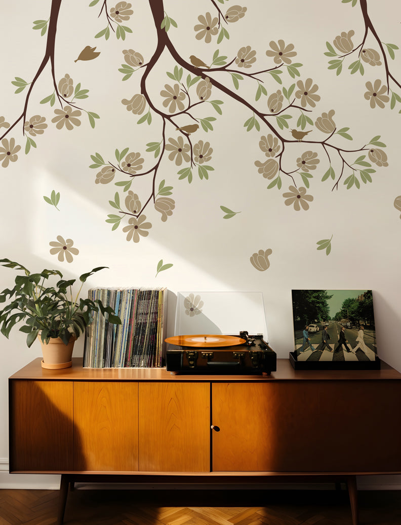 Tree And Leaves With Flowers Wall Decal