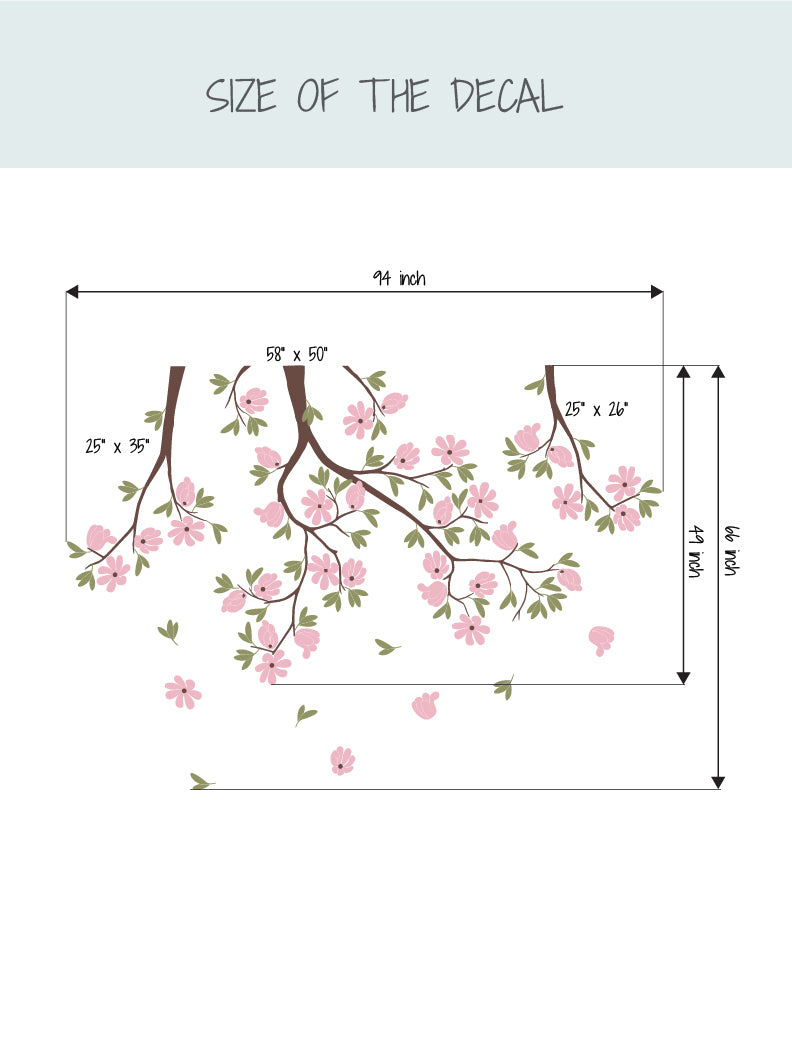 Tree And Leaves With Flowers Wall Decal