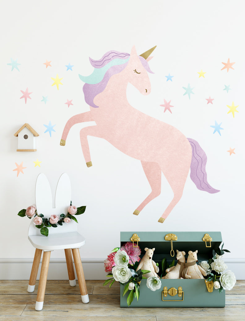 Watercolor Unicorn Wall Sticker, Peel and Stick, Repositionable, Wall Stickers, Wall Decals, Girl Nursery Decor, Girl's Room Wall Decor | pinknbluebaby.com