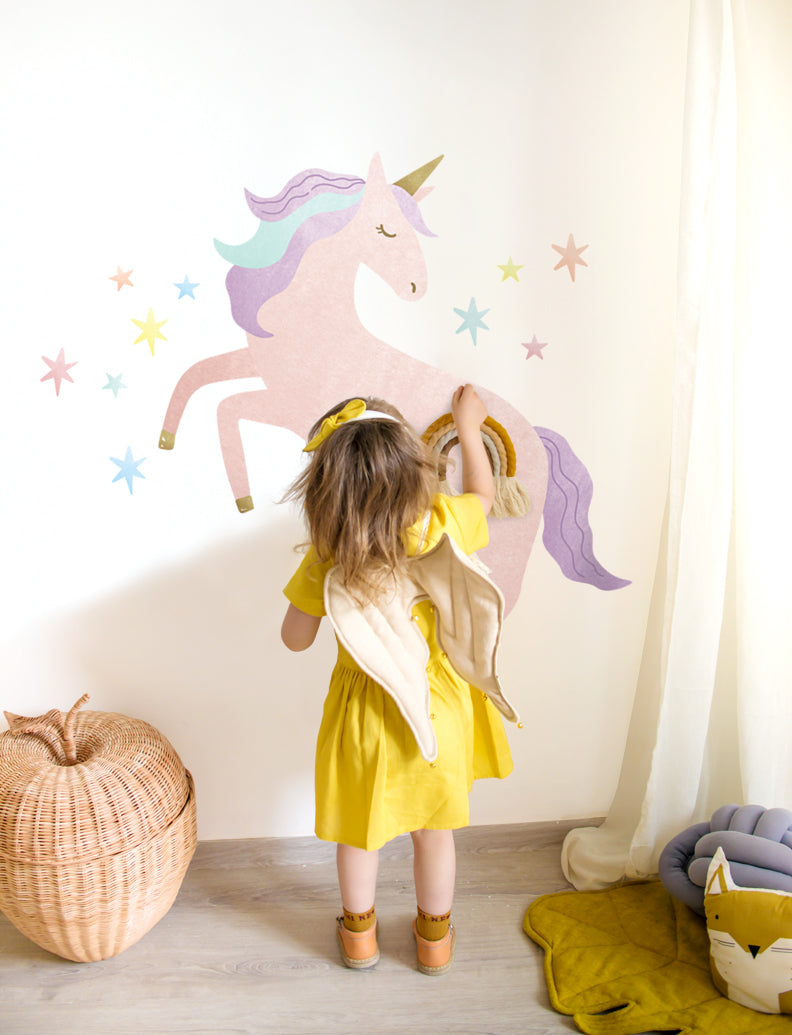 Watercolor Unicorn Wall Sticker, Peel and Stick, Repositionable, Wall Stickers, Wall Decals, Girl Nursery Decor, Girl's Room Wall Decor | pinknbluebaby.com