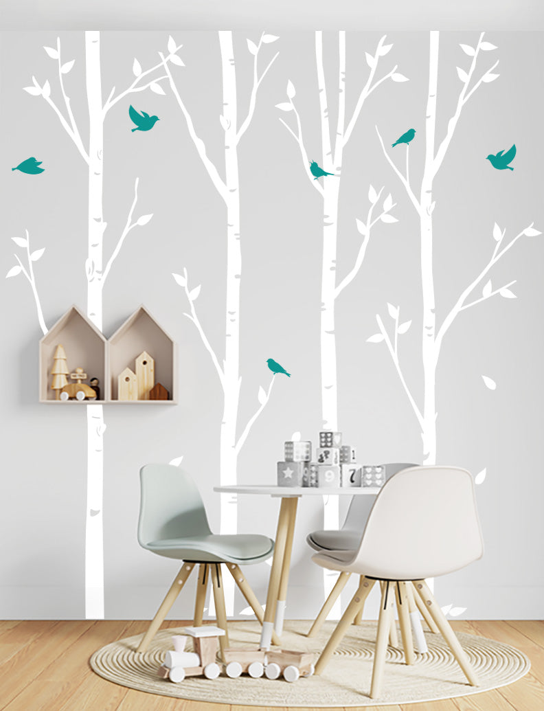 Birch Trees And Birds Nursery Kids Wall Decals