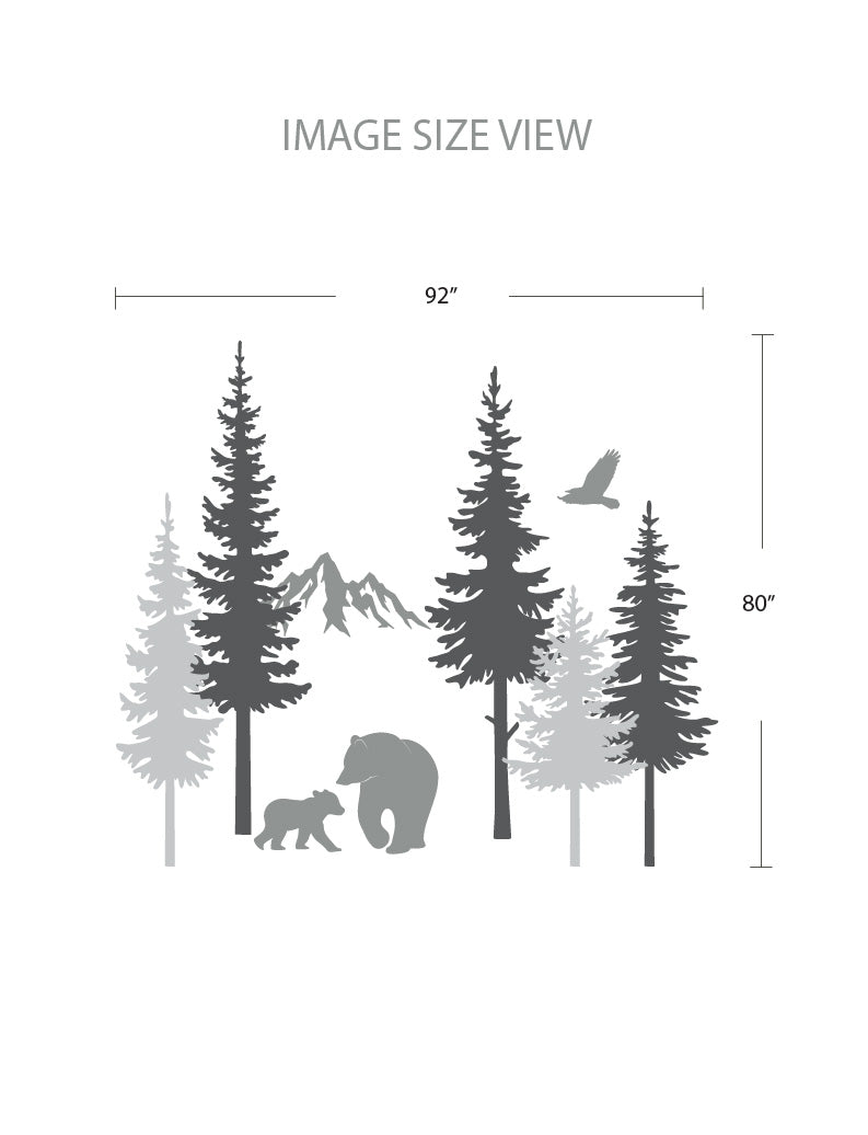 Pine Trees And Bears - Size - Kids Wall Decals