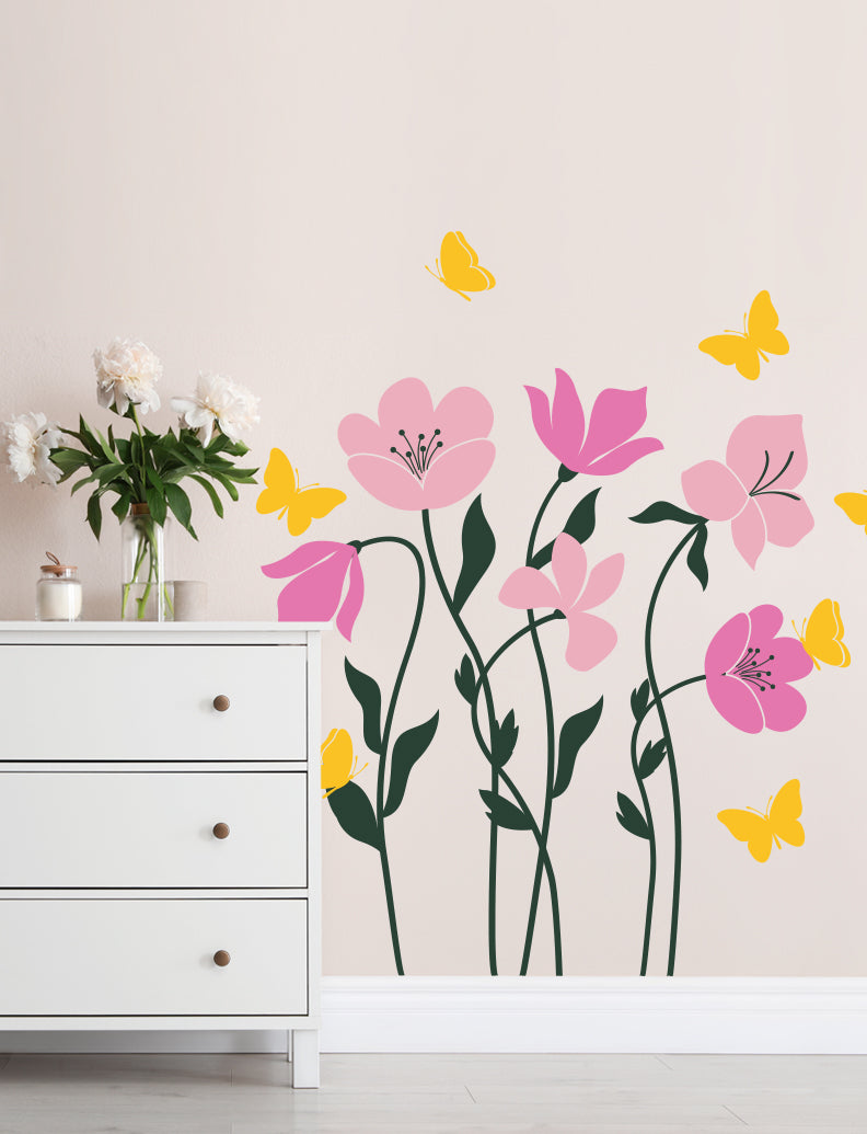 Cute Flowers and Butterflies Wall Decal