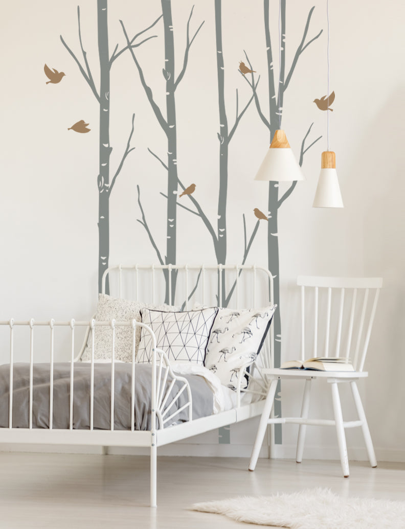 Birds and Birch Trees Wall Decal