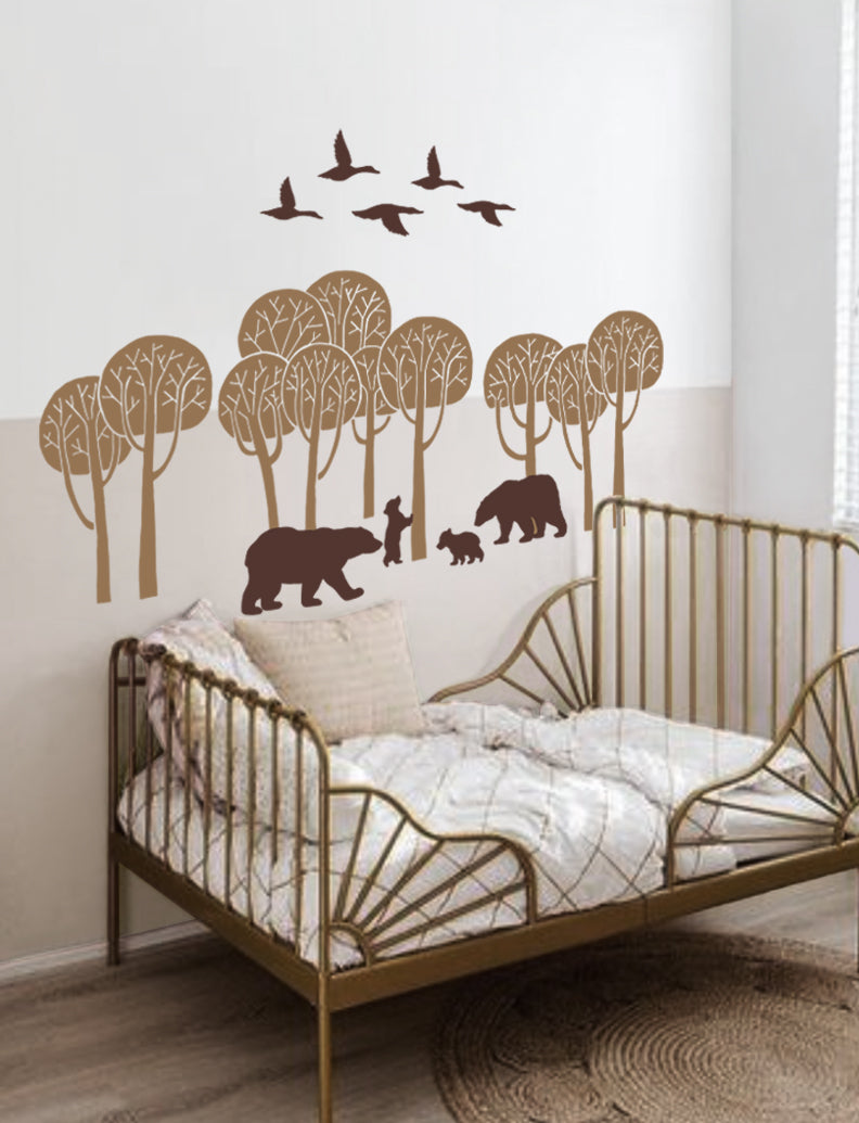 Trees and Bear Family Wall Decal