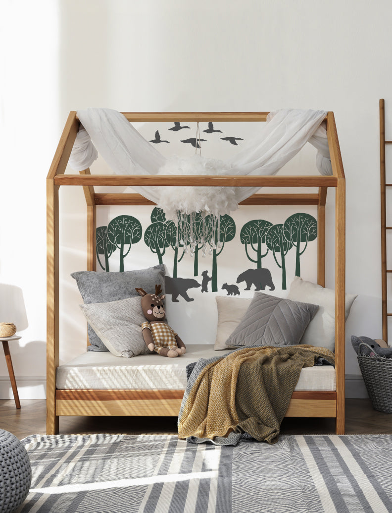 Trees and Bear Family Wall Decal