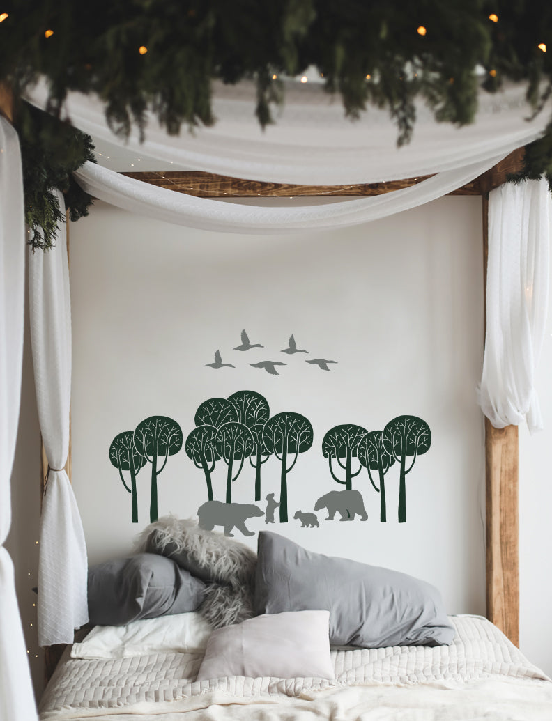 Trees and Bear Family Wall Decal