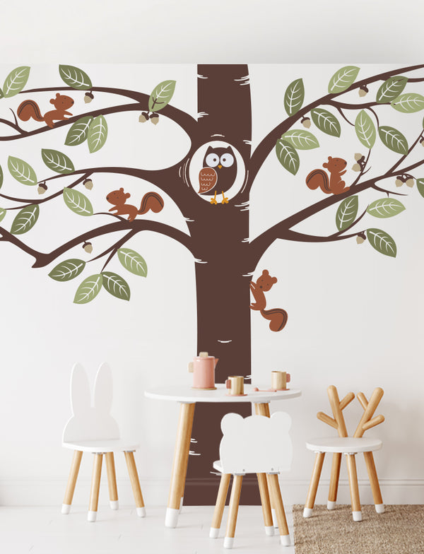 Giant Tree With Small Animals Kids Wall Decals