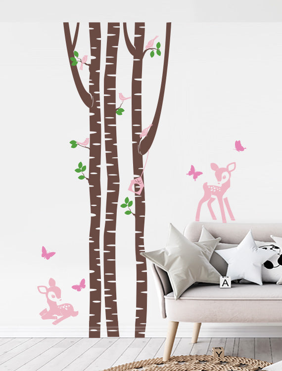 Birch Tree with Fawns Kids Wall Decals