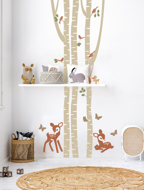 Birch Tree with Fawns Kids Wall Decals