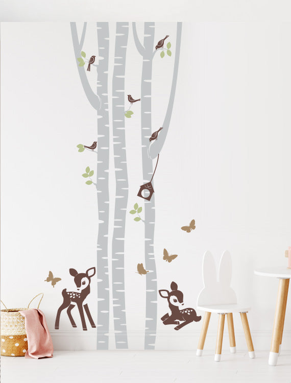 Birch Tree with Fawns Kids Wall Decals