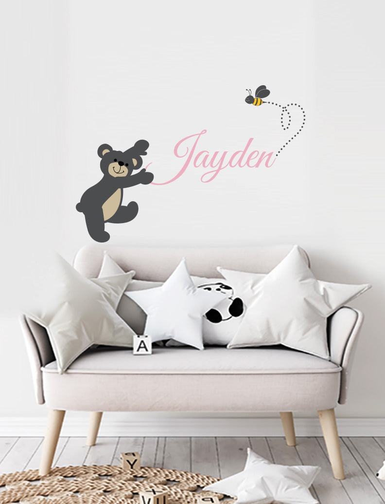 Teddy Bear and Custom Name- Kids Wall Decals