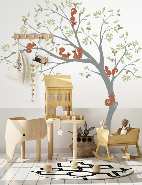 Squirrels Tree Wall Decal