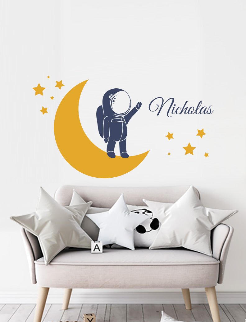 Crescent, Astronaut and Custom Name Kids Wall Decals