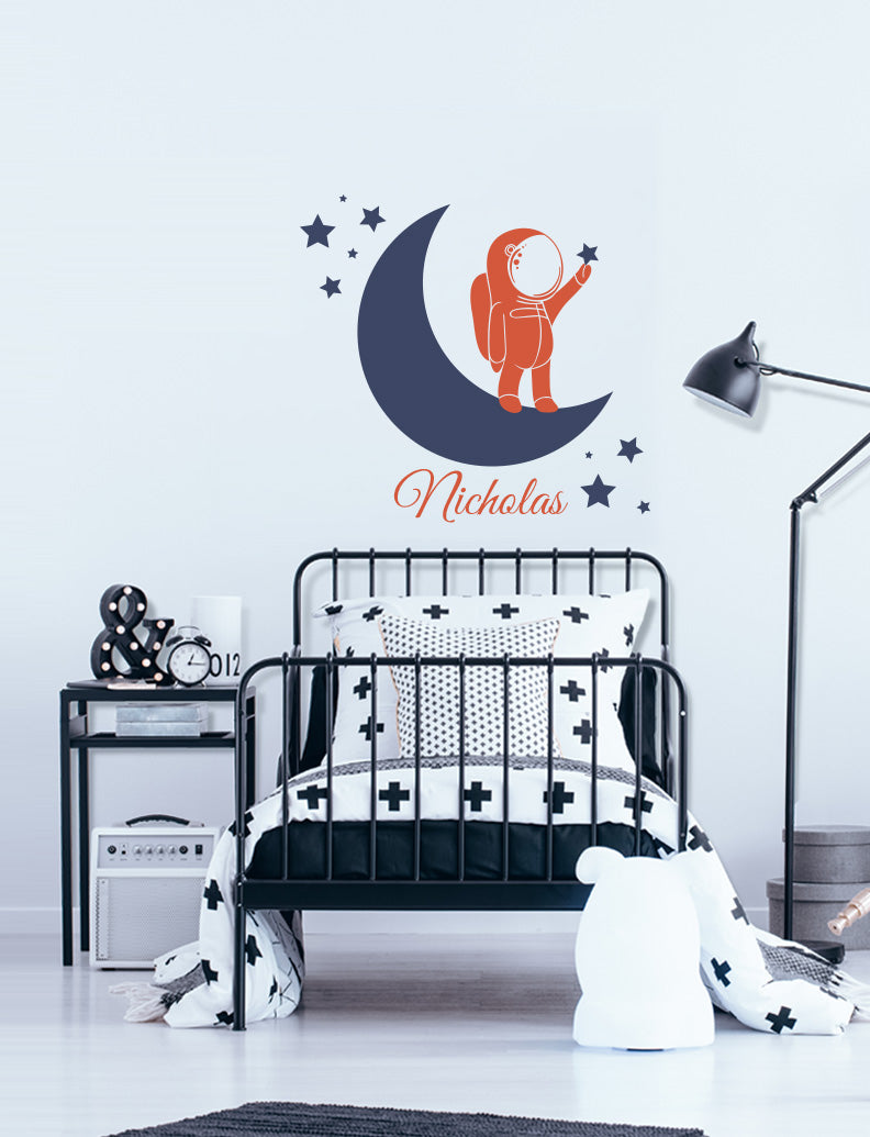Crescent, Astronaut and Custom Name Kids Wall Decals