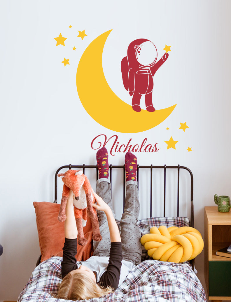 Crescent, Astronaut and Custom Name Kids Wall Decals
