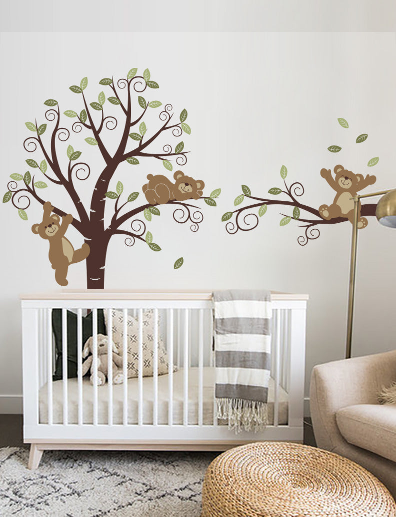 Teddy bears on tree kids wall decals