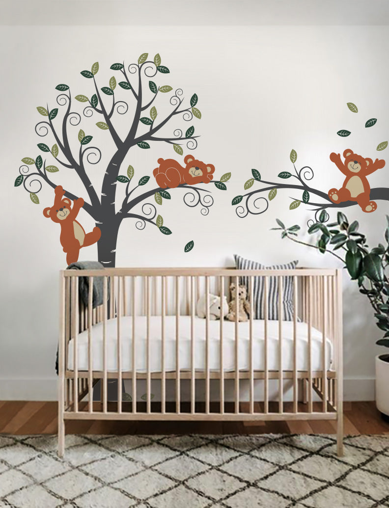 Teddy bears on tree kids wall decals