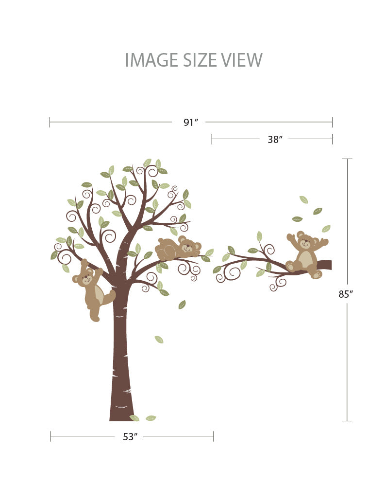 Teddy bears on tree - Size - kids wall decals